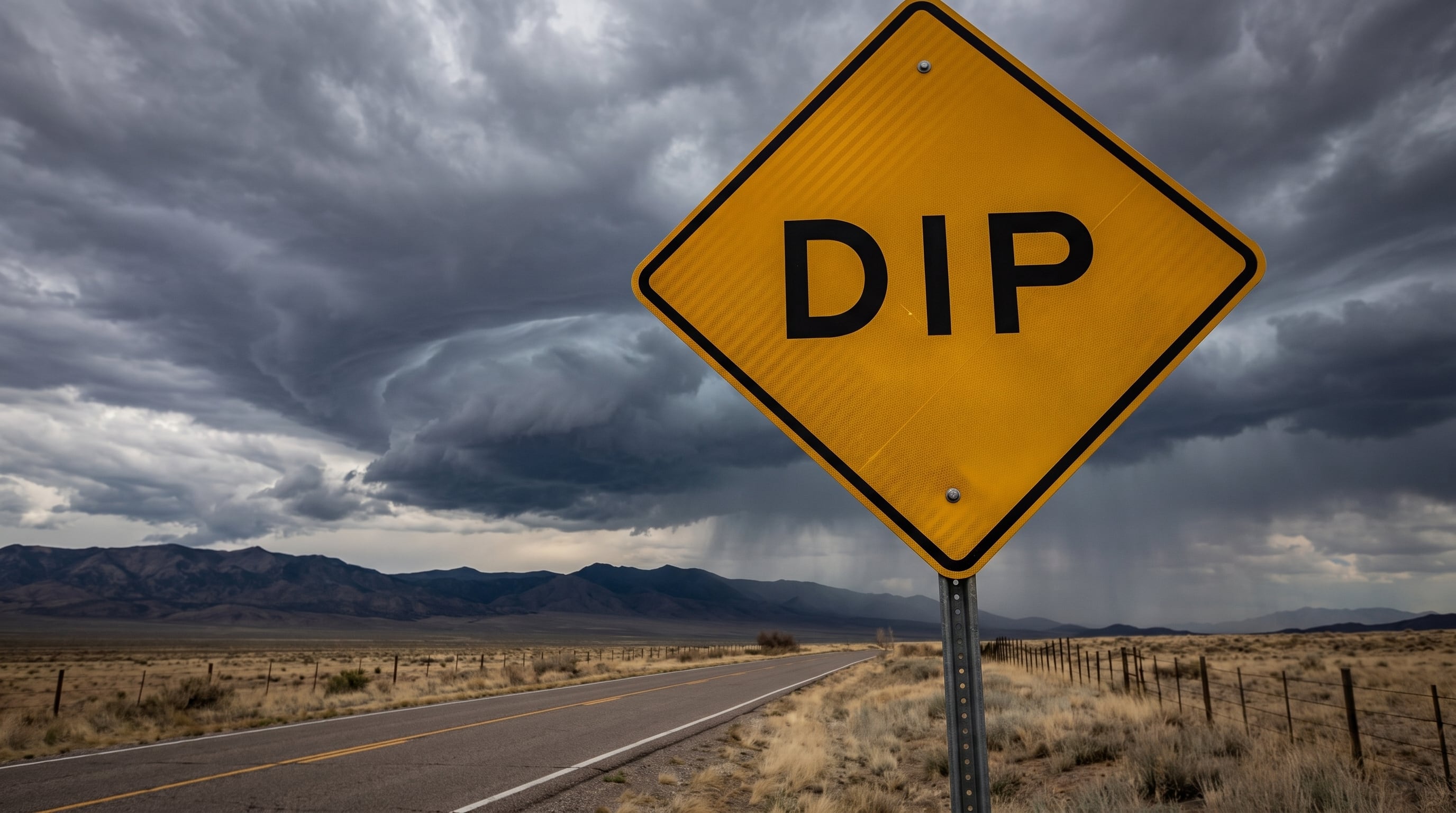 El rombo amarillo con "DIP" alerta sobre hundimientos en carreteras de EE.UU.