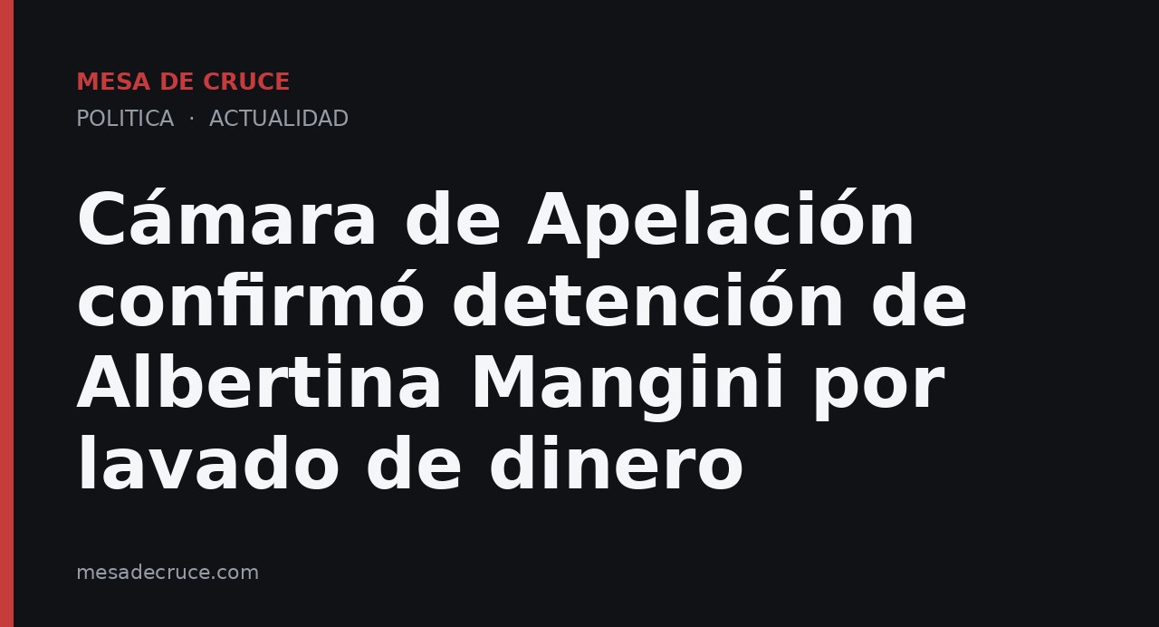 Cámara de Apelación confirmó detención de Albertina Mangini por lavado de dinero