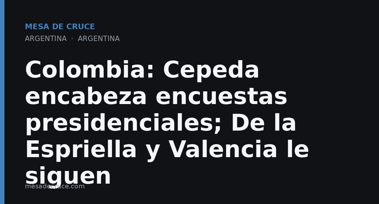 Colombia: Cepeda encabeza encuestas presidenciales; De la Espriella y Valencia le siguen