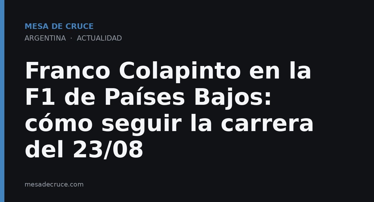 Franco Colapinto en la F1 de Países Bajos: cómo seguir la carrera del 23/08